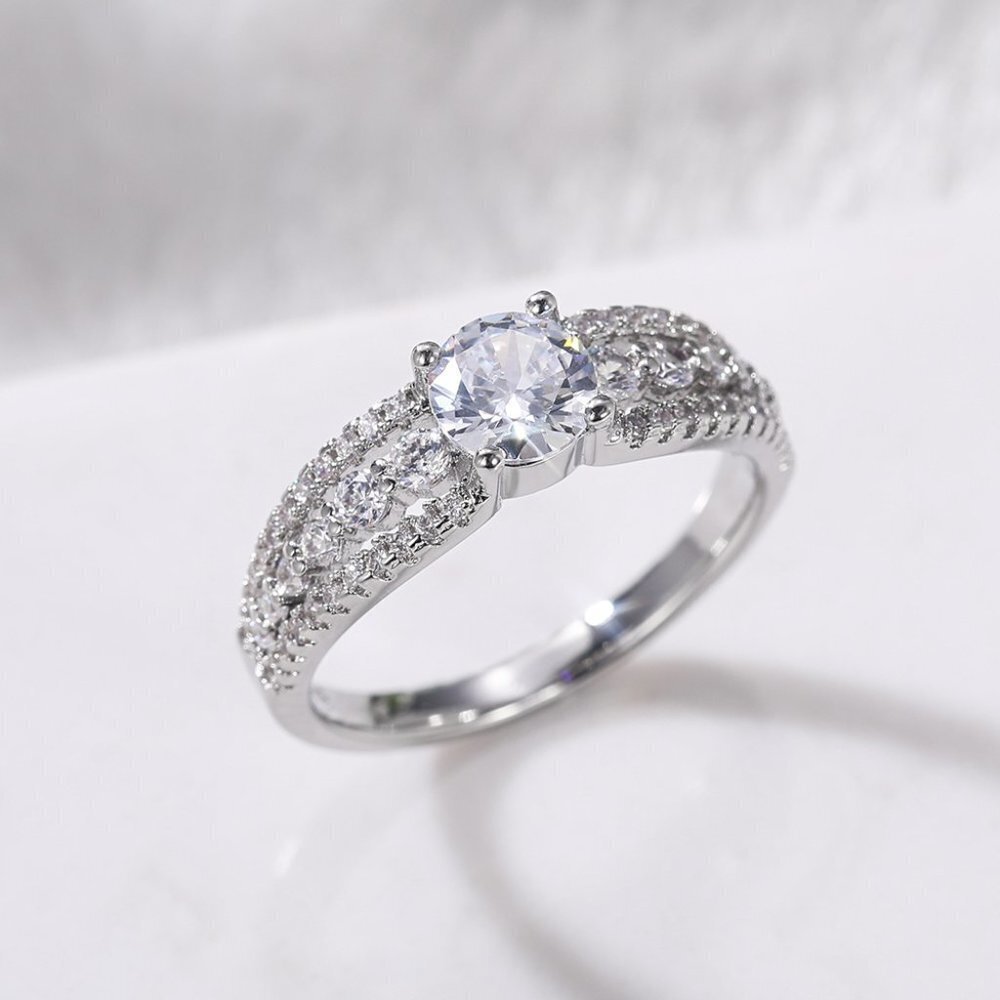 Diamond Shiny CZ Romantic Pure Silver Dainty Wedding Ring for Women, K868 - Picture 7 of 8